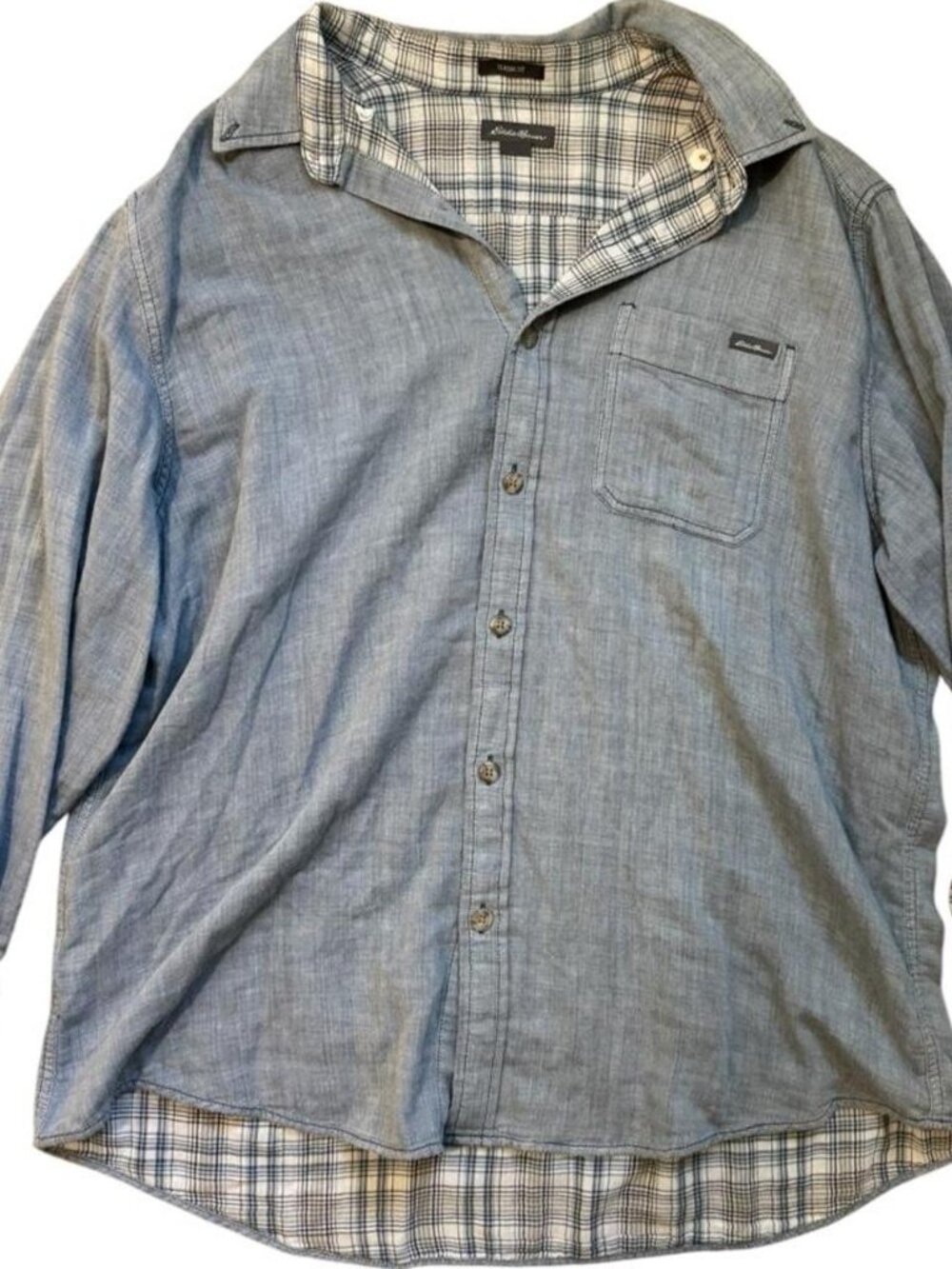 😎Eddie Bauer Men’s Blue Classic Fit Casual Plaid Button Down Shirt XL